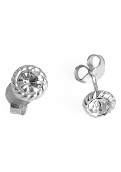 Beyaz Zirkon Tek Taş Gümüş Küpe - Rodyum Renk