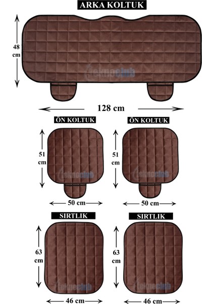 Lüx Soft Cepli Ortopedik Kadife Dokulu Oto Ön Koltuk Sırtlı Minder ve Arka Alt Minder Set (N0:5)-Kahve