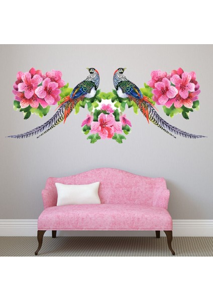 Pembe Çiçekler Sülün Sınır Dekoratif Duvar Sticker Çıkartma Ofis Oturma Odası