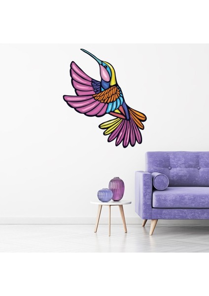 Pembe Tasarım Sinek Kuşu Dekoratif Duvar Sticker Çıkartma Yatak Çocuk Odası