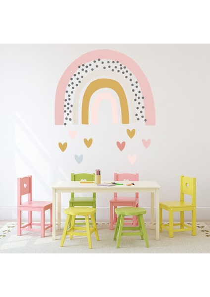 Pembe ve Noktalı Gökkuşağı Çocuk Dekoratif Duvar Sticker Çıkartma Bebek Çocuk Odası