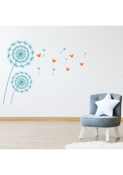 Turuncu Kelebek Mavi Karahindiba Dekoratif Duvar Sticker Çıkartma Ofis Oturma Odası