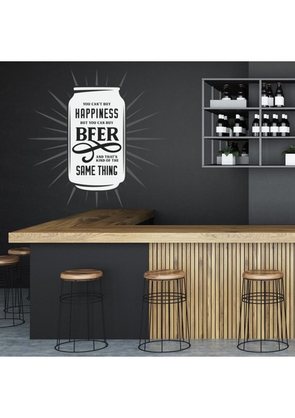 Mutluluk Bira Yazılıdır Dekoratif Duvar Sticker Çıkartma Ofis Oturma Odası
