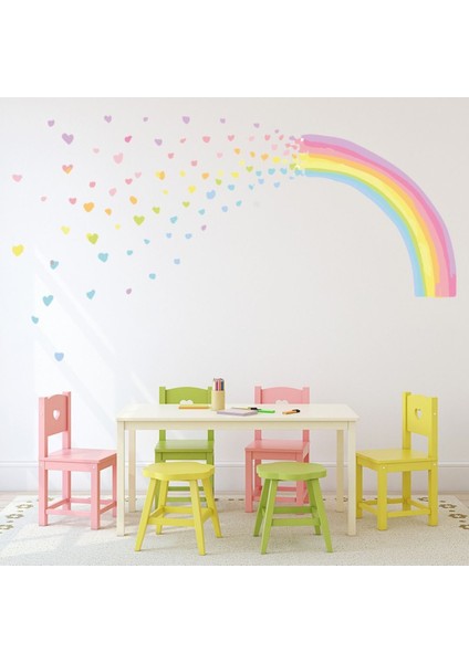 Gökkuşağı Kalpleri Dekoratif Duvar Sticker Çıkartma Bebek Çocuk Odası