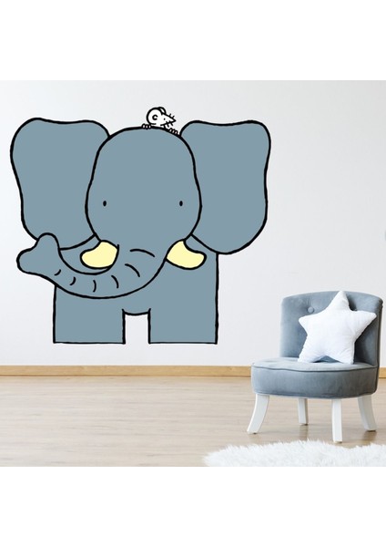 Bu Benim Değil... Gri Fil Dekoratif Duvar Sticker Çıkartma Bebek Çocuk Odası