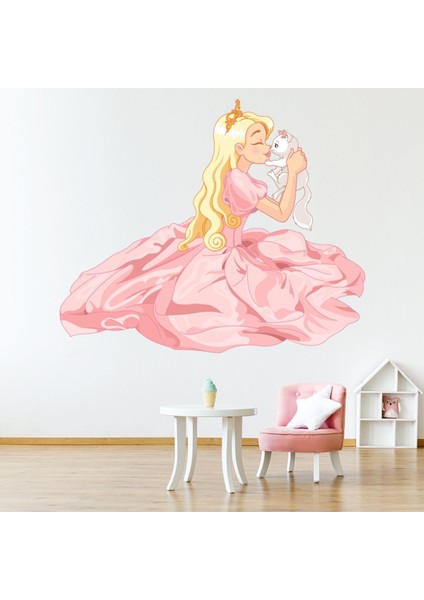 Prenses Yavru Kedi Dekoratif Duvar Sticker Çıkartma Bebek Çocuk Odası