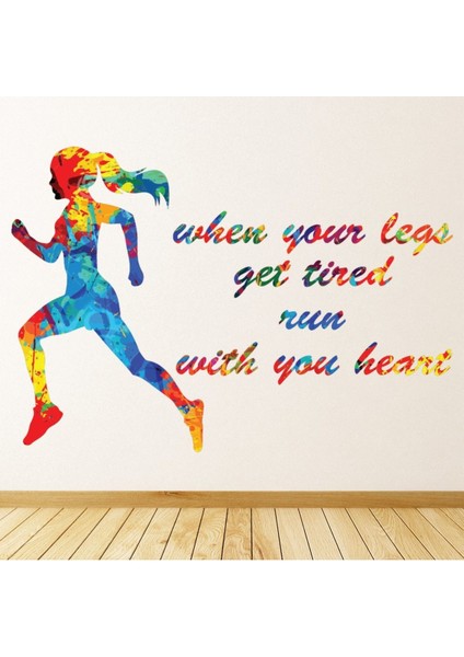 Kalbinle Koş Spor Atletizm Dekoratif Duvar Sticker Çıkartma Spor Salonu Çocuk Odası