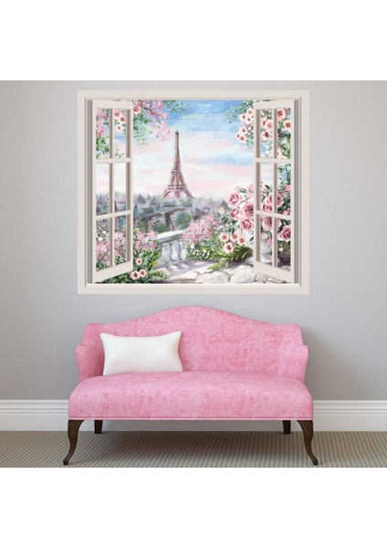 Paris'te Yaz 3D Pencere Dekoratif Duvar Sticker Çıkartma Ofis Oturma Odası