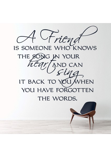 Kalbindeki Şarkı Arkadaşlar Yazılı Dekoratif Duvar Sticker Çıkartma Oturma Odası Salon