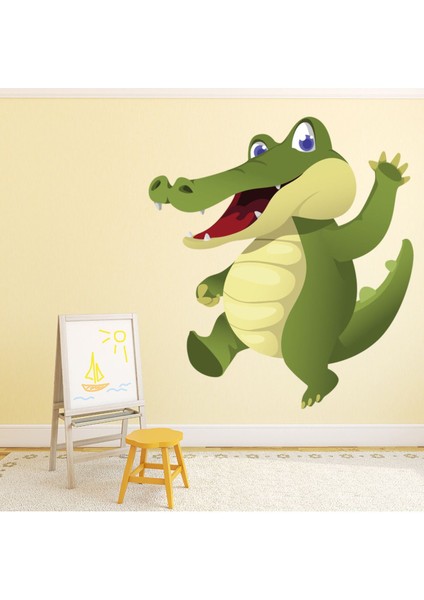 Mutlu Yeşil Timsah Dekoratif Duvar Sticker Çıkartma Bebek Çocuk Odası