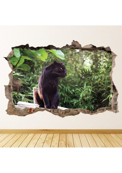 Kara Panter 3D Delik Dekoratif Duvar Sticker Çıkartması Yatak Çocuk Odası