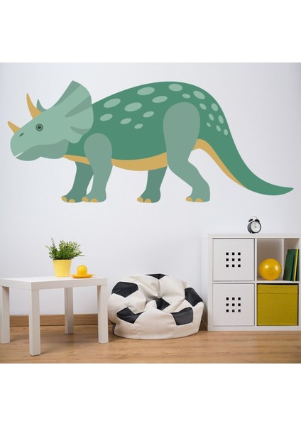Yeşil Triceratops Dinozor Dekoratif Duvar Sticker Çıkartması Bebek Çocuk Odası