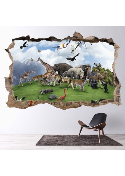 Hayvanlar Alemi 3D Delik Dekoratif Duvar Sticker Çıkartması Bebek Çocuk Odası