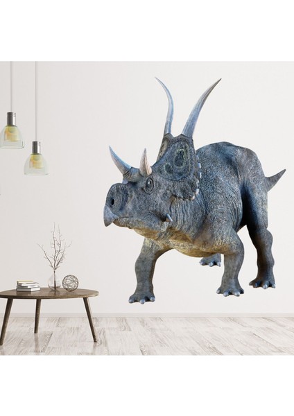 Gri Triceratops Dinozor Dekoratif Duvar Sticker Çıkartması Bebek Çocuk Odası