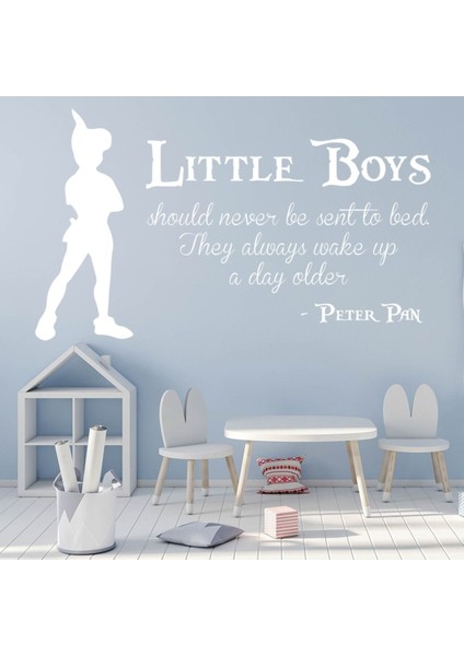 Küçük Çocuklar Kreş Peter Pan Yazılı Dekoratif Duvar Sticker Çıkartma Bebek Çocuk Odası