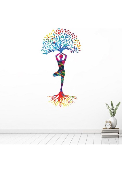 Renkli Yoga Ağacı Yoga Stüdyosu Dekor Dekoratif Duvar Sticker Çıkartma Spor Salonu Çocuk Odası