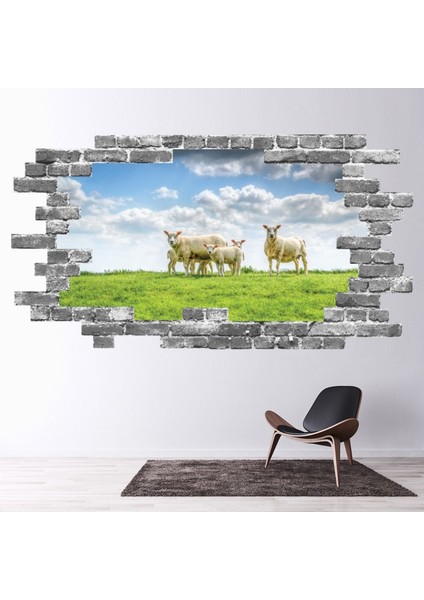 Bahar Kuzu Gri Tuğla 3D Delikli Dekoratif Duvar Sticker Çıkartması Bebek Çocuk Odası