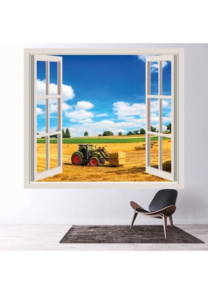 Traktör Çiftliği 3D Pencere Dekoratif Duvar Sticker Çıkartma Ofis Oturma Odası