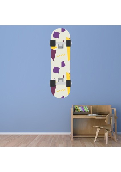 Beyaz ve Sarı Kaykay Dekoratif Duvar Sticker Çıkartması Spor Salonu Çocuk Odası