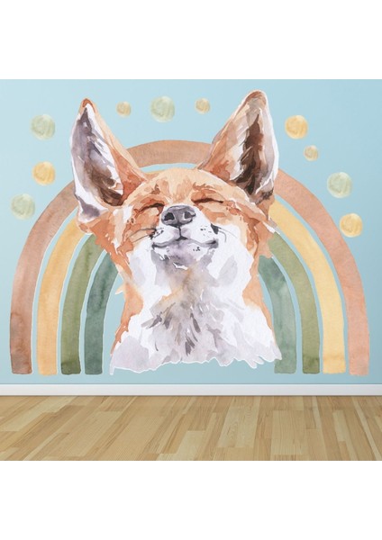 Gökkuşağı Tilki Çocuk Kreş Dekoratif Duvar Sticker Çıkartma Bebek Çocuk Odası