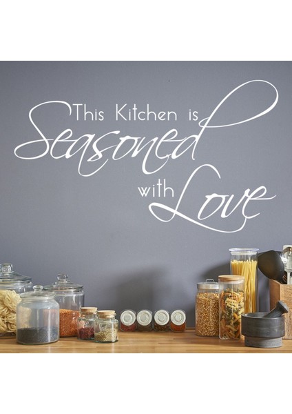 Aşk Ile Terbiyeli Aile Yazılı Dekoratif Duvar Sticker Çıkartma Ofis Oturma Odası