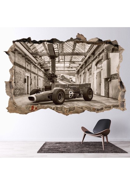 Formula 1 Yarış Arabası 3D Delikli Dekoratif Duvar Sticker Çıkartması Bebek Çocuk Odası