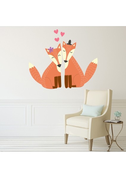 Sevimli Tilki Çift Dekoratif Duvar Sticker Çıkartma Yatak Çocuk Odası