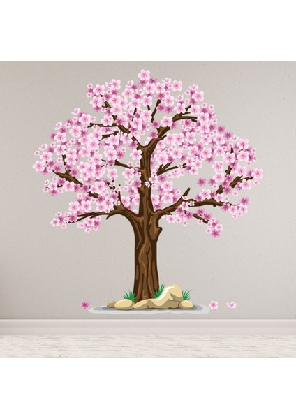 Pembe Kiraz Ağacı Dekoratif Duvar Sticker Çıkartma Ofis Oturma Odası