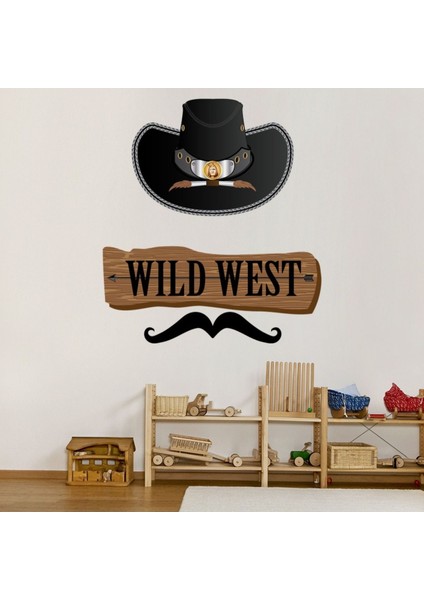 Vahşi Batı Kovboy Şapkası Dekoratif Duvar Sticker Çıkartma Bebek Çocuk Odası
