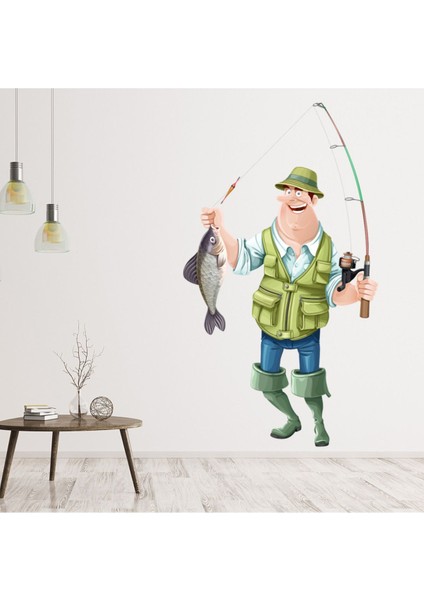 Balıkçı Büyük Yakalamak Balıkçılık Dekoratif Duvar Sticker Çıkartma Spor Salonu Çocuk Odası
