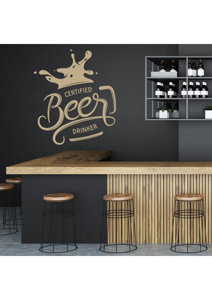 Sertifikalı Bira Tiryakisi Alkol Yazılı Dekoratif Duvar Sticker Çıkartma Ofis Oturma Odası