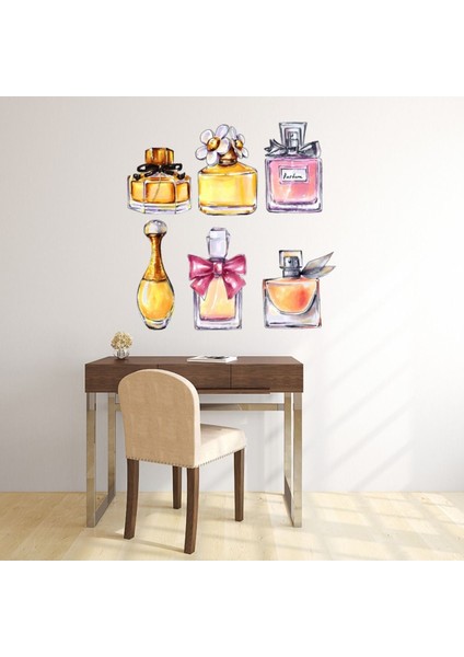 Vintage Parfüm Dekoratif Duvar Çıkartma Seti Mutfak Ofis Yatak Odası
