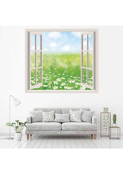 Papatya Çiçeği Çayır 3D Pencere Dekoratif Duvar Sticker Çıkartma Ofis Oturma Odası