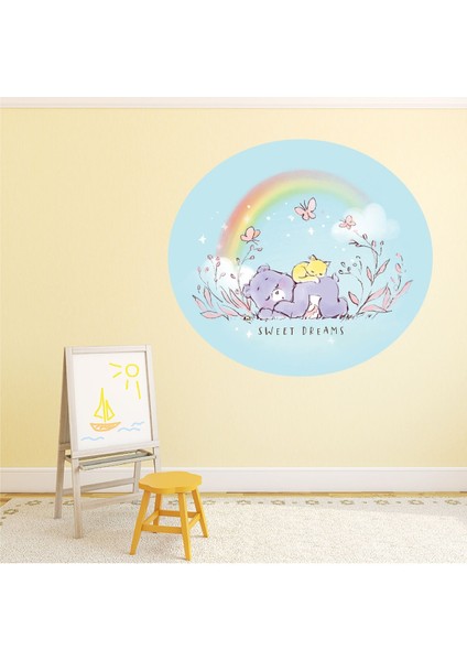 Bakım Ayıcıklar Bebek Tatlı Rüyalar Ayı Gökkuşağı Dekoratif Duvar Sticker Çıkartması Çocuk Odası