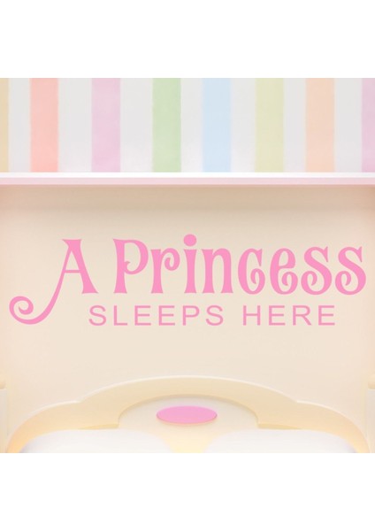Bir Prenses Burada Uyur Kreş Yazılı Dekoratif Duvar Sticker Çıkartması Bebek Çocuk Odası