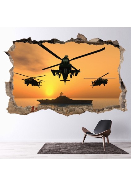 Apache Helikopterleri 3D Delikli Dekoratif Duvar Sticker Çıkartması Bebek Çocuk Odası