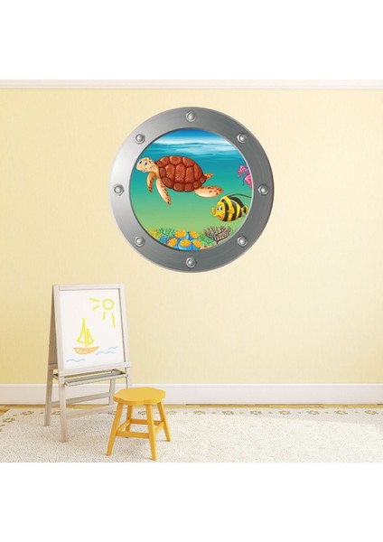 Deniz Kaplumbağası Lomboz Altında Dekoratif Duvar Sticker Çıkartma Bebek Çocuk Odası