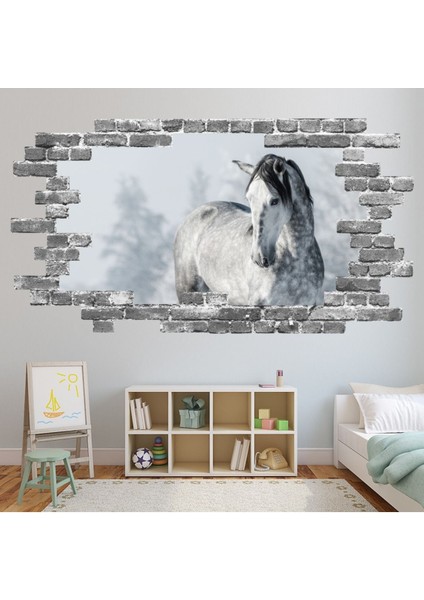 Gri At Gri Tuğla 3D Delik Dekoratif Duvar Sticker Çıkartma Bebek Çocuk Odası