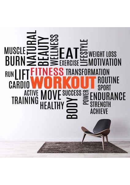 Egzersiz Metin Fitness Spor Salonu Dekoratif Duvar Sticker Çıkartma Mutfak Ofis Yatak Odası