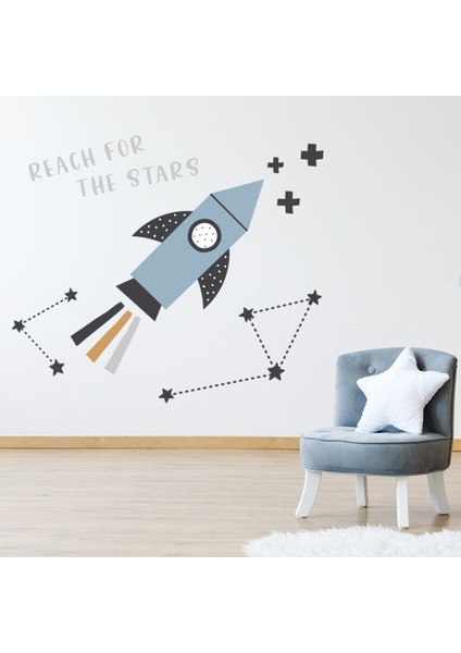 Yıldızlara Ulaşmak Roket Kreş Dekoratif Duvar Sticker Çıkartma Bebek Çocuk Odası