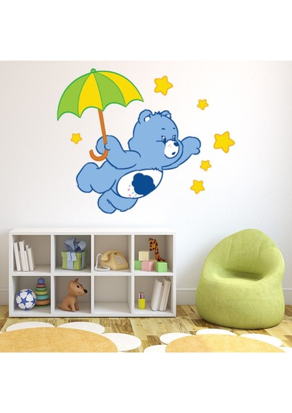Sevimli Ayılar Klasik Şemsiye Huysuz Ayı Dekoratif Duvar Sticker Çıkartma Bebek Çocuk Odası