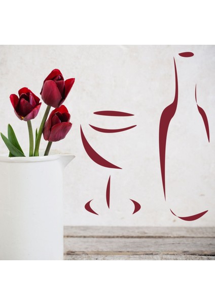 Şarap Şişesi Şarap Bardağı Dekoratif Duvar Sticker Çıkartma Ofis Oturma Odası