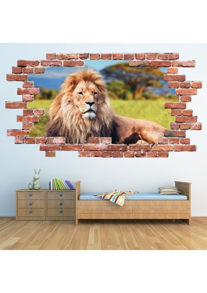 Aslan Safari Kırmızı Tuğla 3D Delik Dekoratif Duvar Sticker Çıkartma Bebek Çocuk Odası