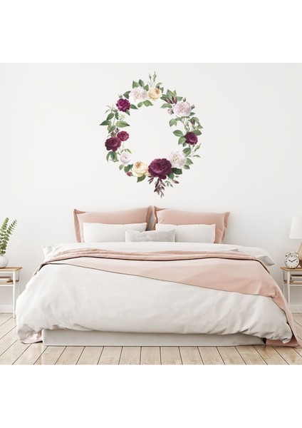 Karışık Gül Çelenk Çiçek Dekoratif Duvar Sticker Çıkartma Ofis Oturma Odası