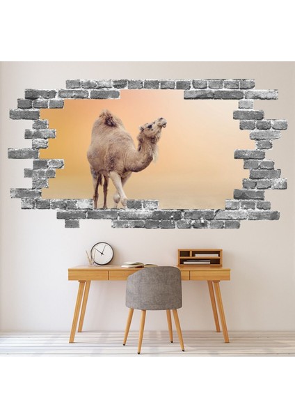 Çöl Devesi Gri Tuğla 3D Delik Dekoratif Duvar Sticker Çıkartması Bebek Çocuk Odası