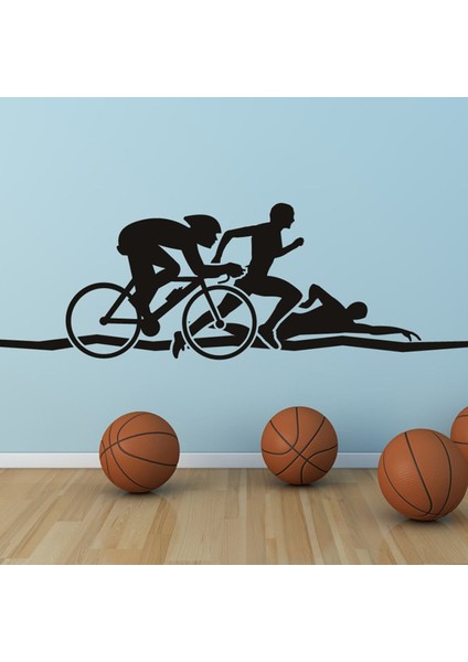 Triatlon Koşusu Yüzme Döngüsü Dekoratif Duvar Sticker Çıkartma Spor Salonu Çocuk Odası
