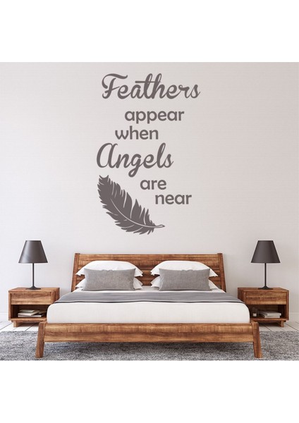 Melekler Yakınındayken Tüyler Beliriyor Dekoratif Duvar Sticker Çıkartması Oturma Odası Salon