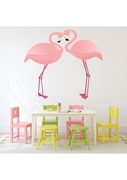 Pembe Flamingo Çifti Dekoratif Duvar Sticker Çıkartma Yatak Çocuk Odası