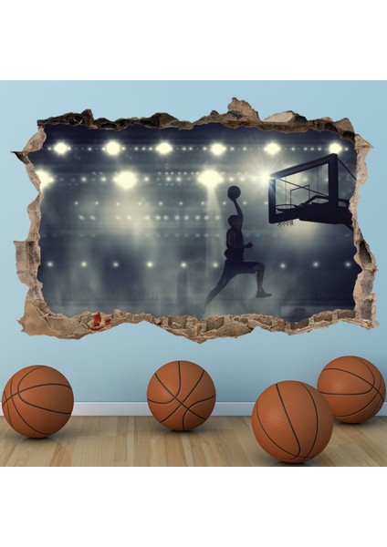 Slam Dunk Basketbol 3D Delik Dekoratif Duvar Sticker Çıkartma Spor Salonu Çocuk Odası