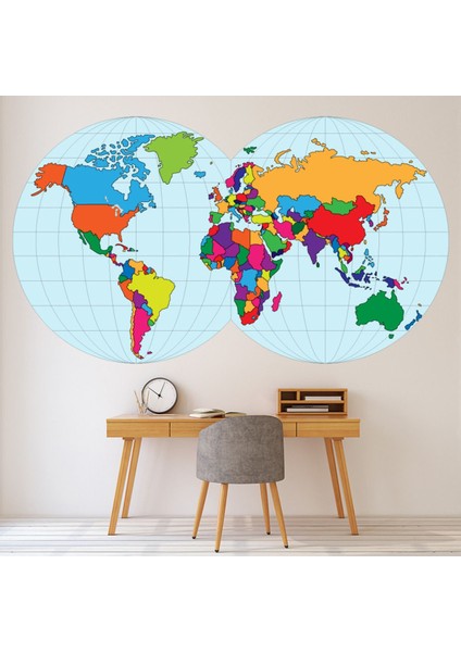 Dünya Haritası Küre Dekoratif Duvar Sticker Çıkartma Mutfak Ofis Yatak Odası
